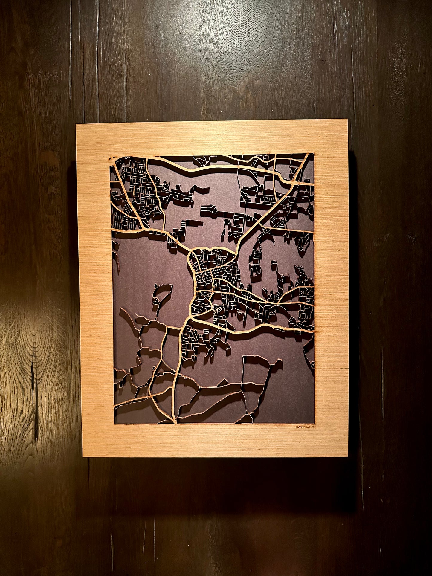 Clarksville, TN City Street Map | Modern Wood Wall Art in a Minimalist design. 2 sizes