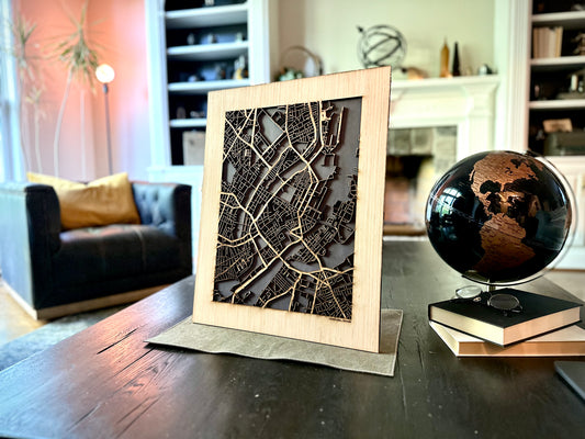 Copenhagen, Denmark City Street Map | Modern Wood Wall Art in a Minimalist design. 2 sizes