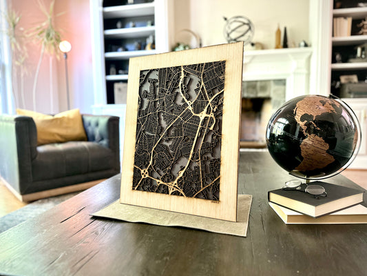 Cranston, RI City Street Map | Modern Wood Wall Art in a Minimalist design. 2 sizes
