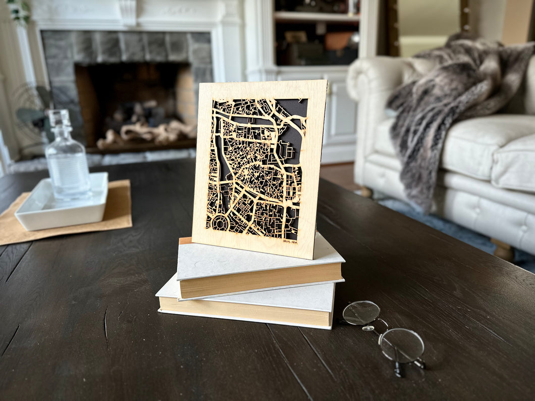 Delhi, India City Street Map | Modern Wood Wall Art in a Minimalist design. 2 sizes