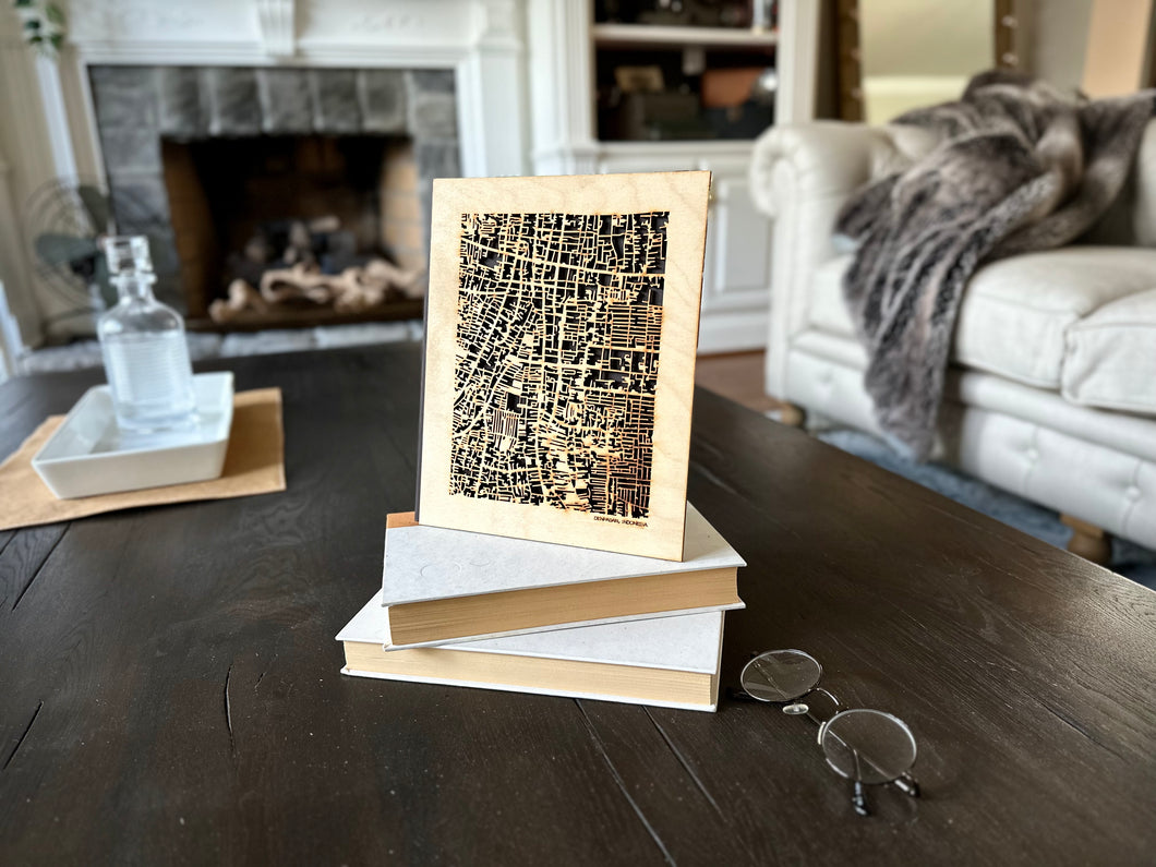 Denpasar, Indonesia City Street Map | Modern Wood Wall Art in a Minimalist design. 2 sizes