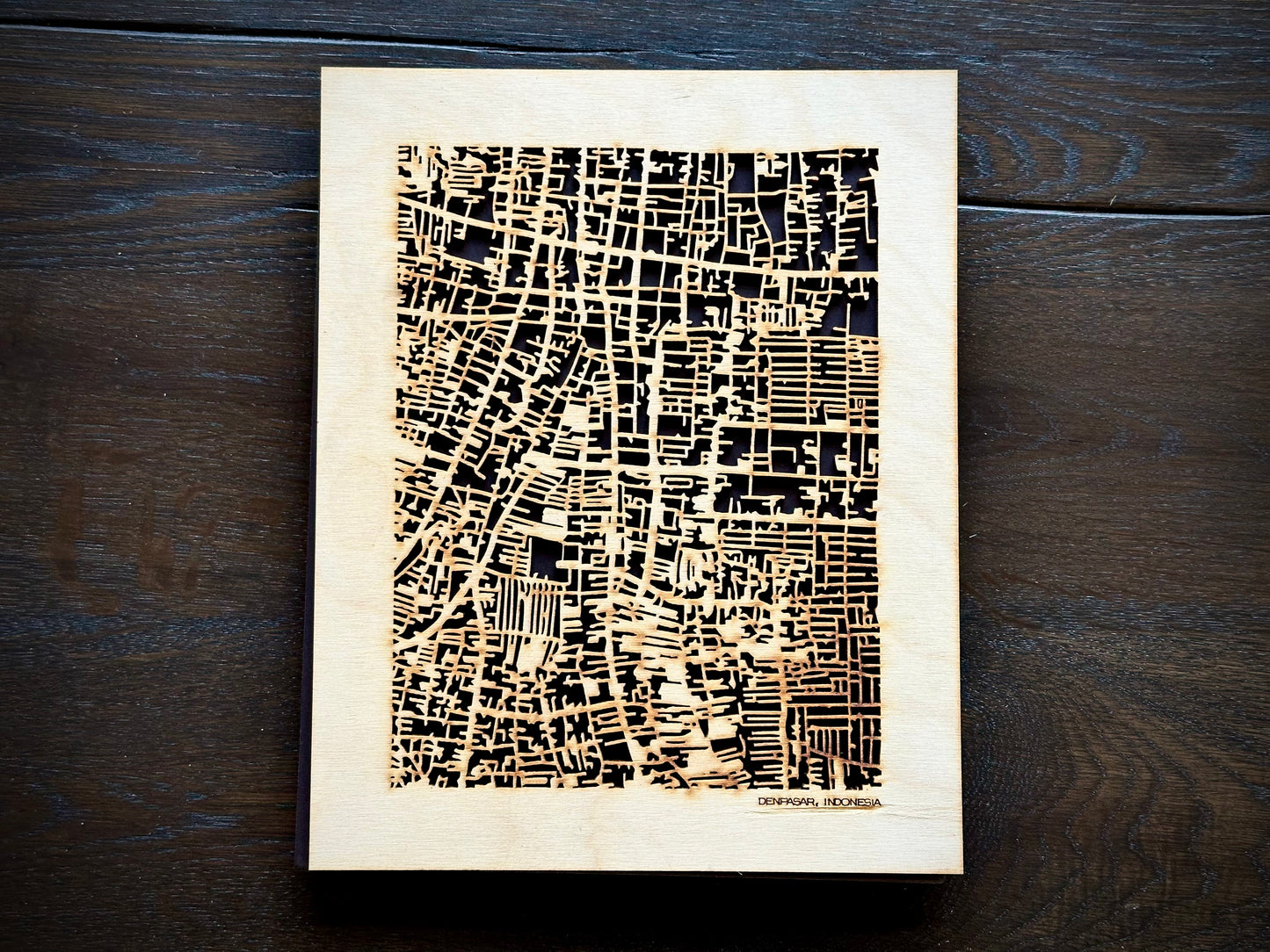 Denpasar, Indonesia City Street Map | Modern Wood Wall Art in a Minimalist design. 2 sizes