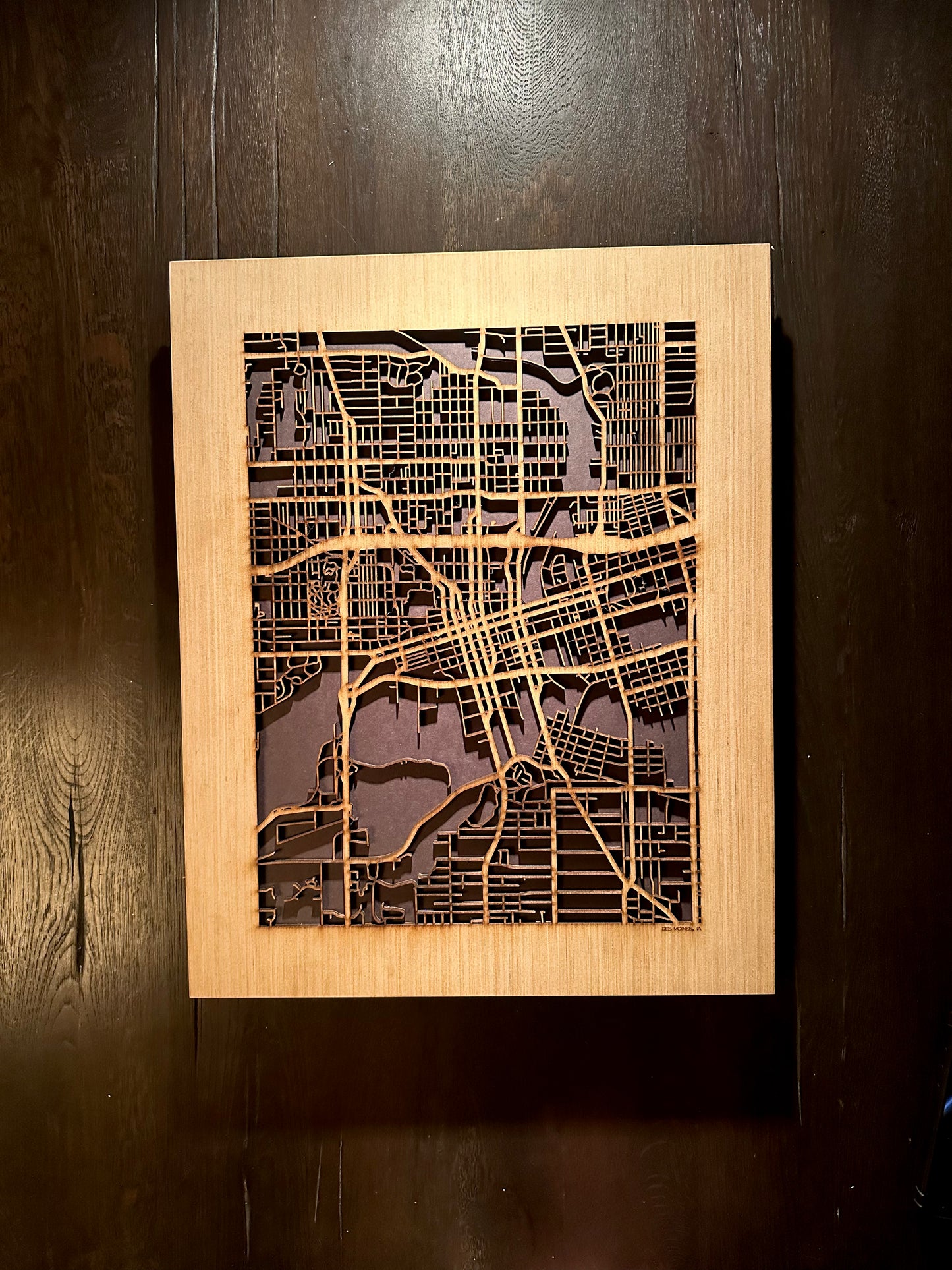 Des Moines, IA City Street Map | Modern Wood Wall Art in a Minimalist design. 2 sizes
