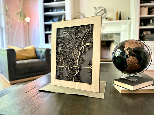 Dubuque, IA City Street Map | Modern Wood Wall Art in a Minimalist design. 2 sizes