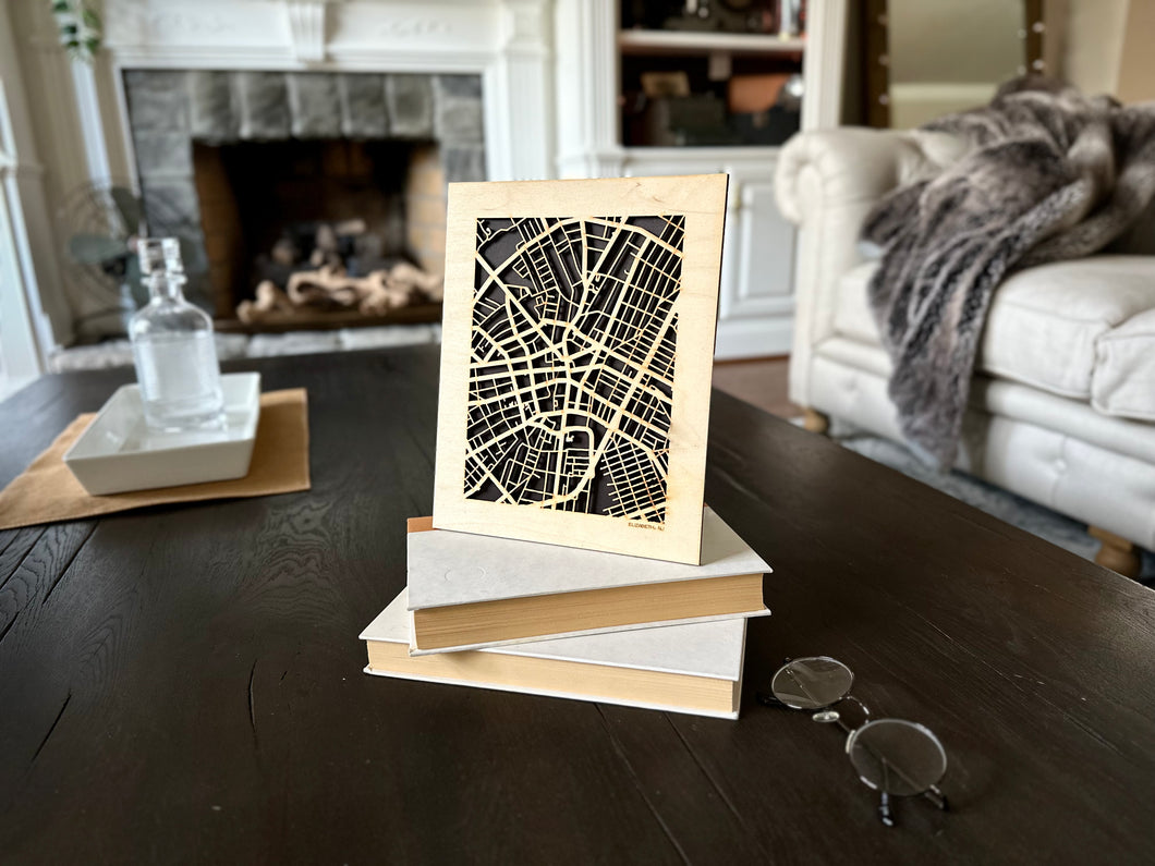 Elizabeth, NJ City Street Map | Modern Wood Wall Art in a Minimalist design. 2 sizes