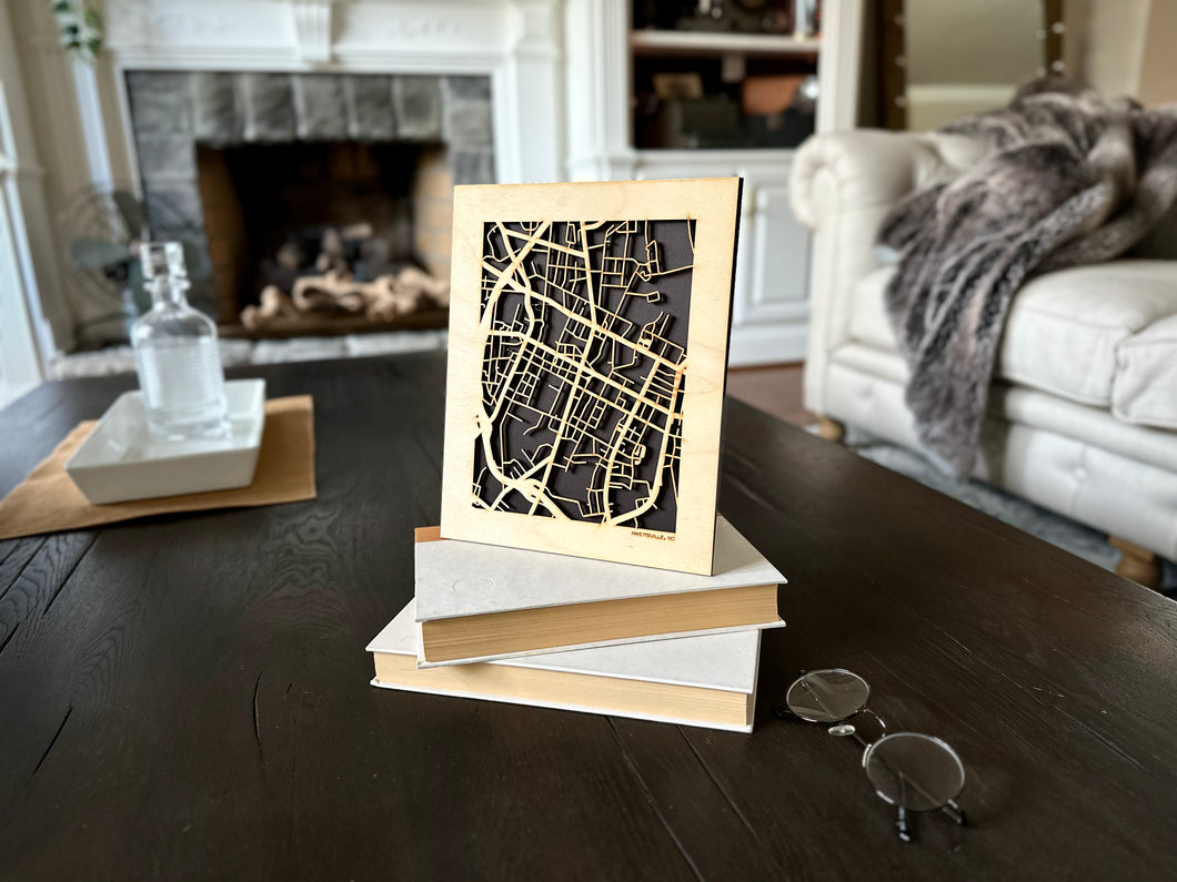 Fayetteville, NC City Street Map | Modern Wood Wall Art in a Minimalist design. 2 sizes
