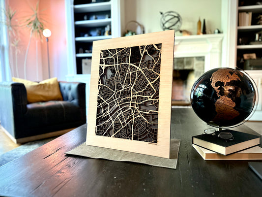 Frankfurt, Germany City Street Map | Modern Wood Wall Art in a Minimalist design. 2 sizes