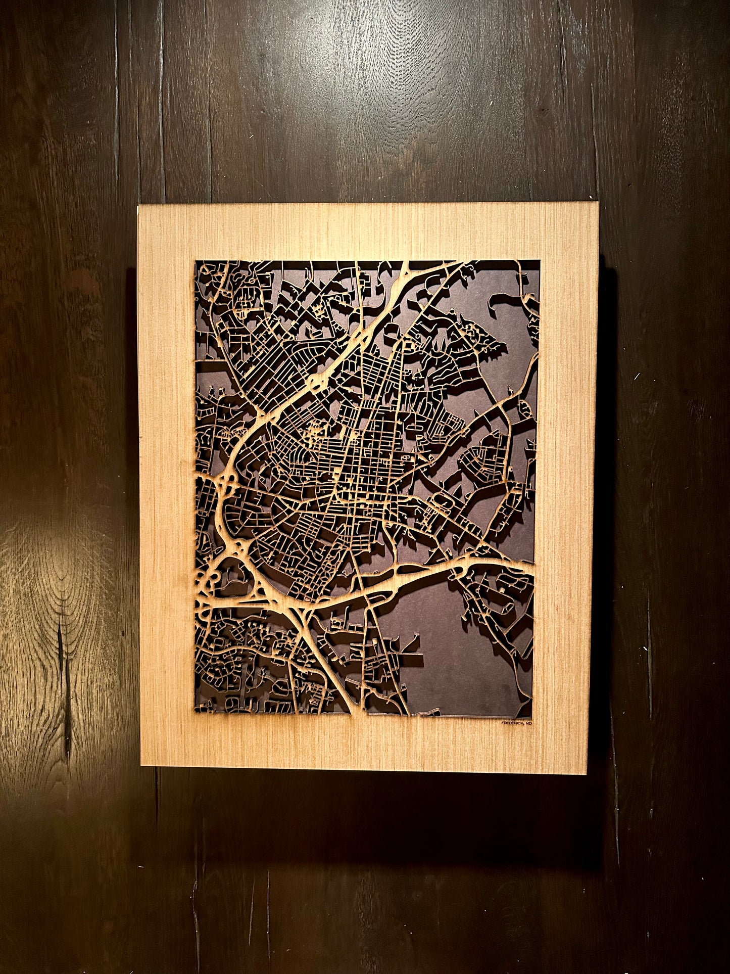 Frederick, MD City Street Map | Modern Wood Wall Art in a Minimalist design. 2 sizes