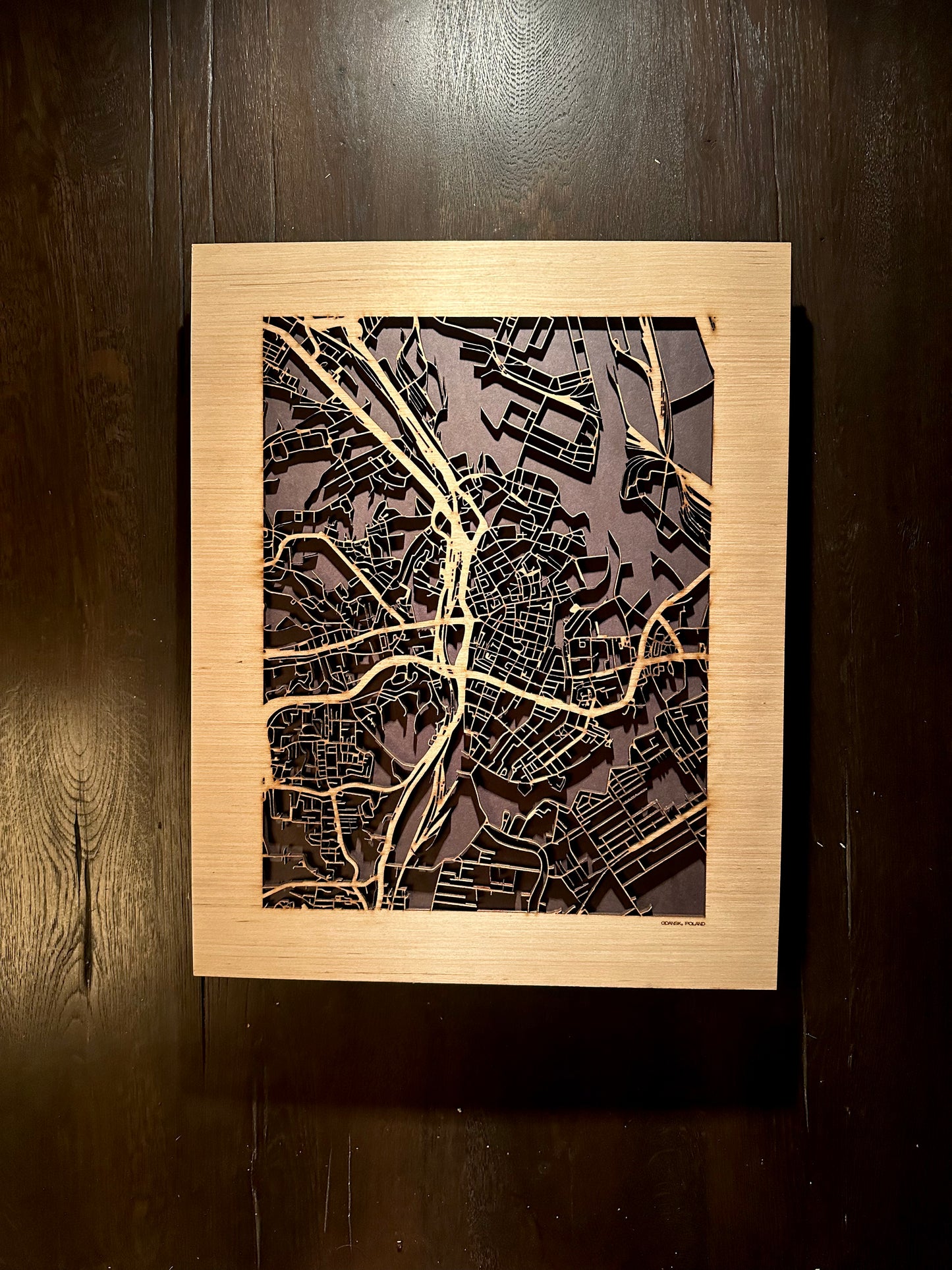 Gdansk, Poland City Street Map | Modern Wood Wall Art in a Minimalist design. 2 sizes