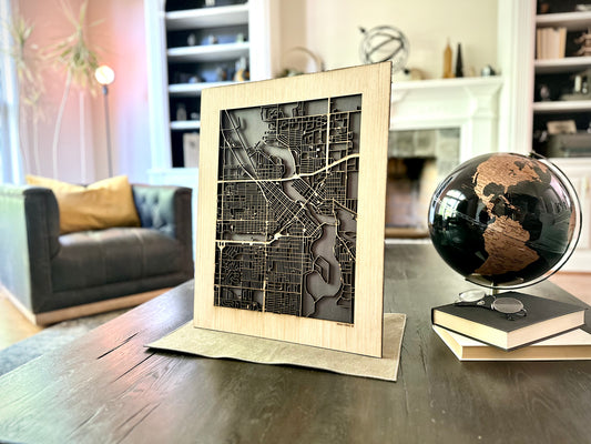 Grand Forks, ND City Street Map | Modern Wood Wall Art in a Minimalist design. 2 sizes