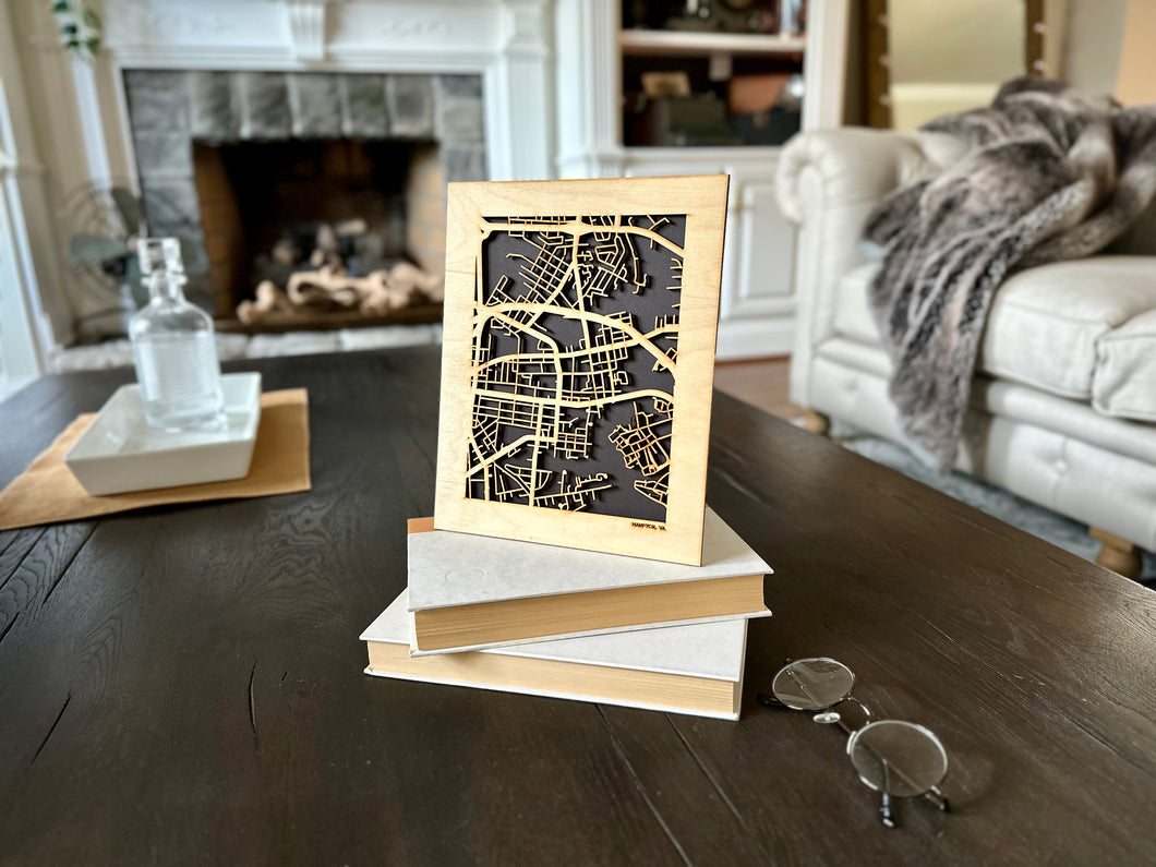 Hampton, VA City Street Map | Modern Wood Wall Art in a Minimalist design. 2 sizes