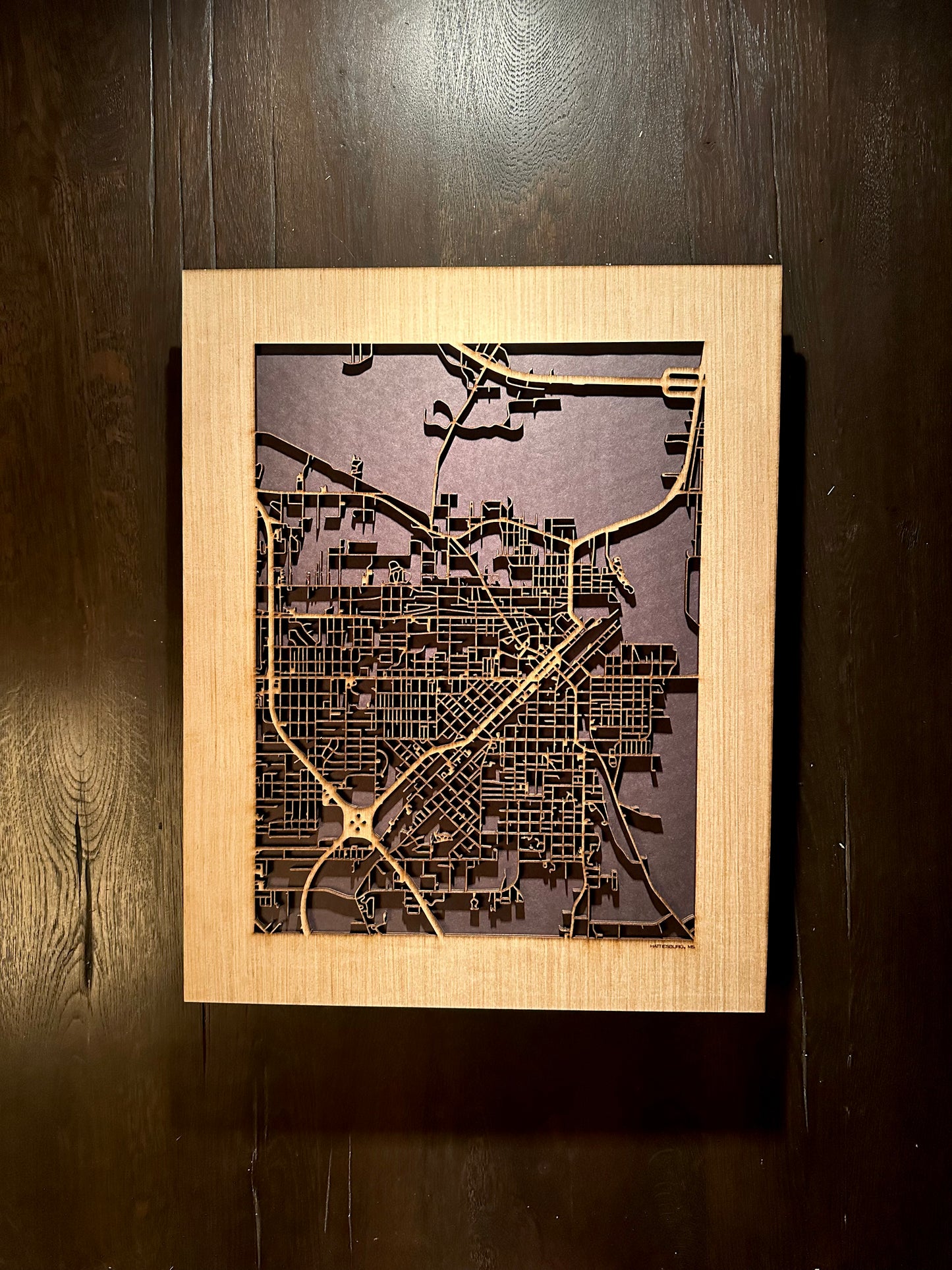 Hattiesburg, MS City Street Map | Modern Wood Wall Art in a Minimalist design. 2 sizes
