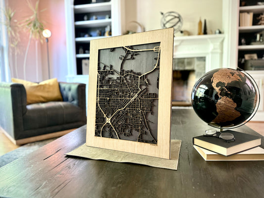 Hattiesburg, MS City Street Map | Modern Wood Wall Art in a Minimalist design. 2 sizes