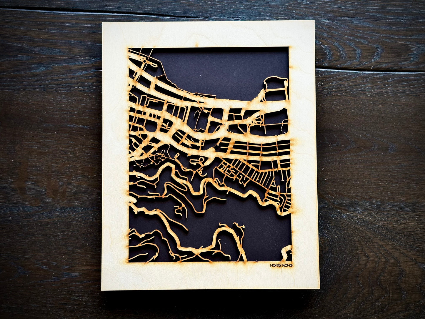 Hong Kong City Street Map | Modern Wood Wall Art in a Minimalist design. 2 sizes