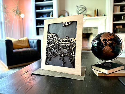 Hong Kong City Street Map | Modern Wood Wall Art in a Minimalist design. 2 sizes