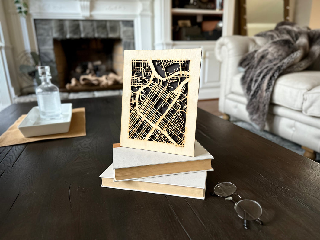 Houston, TX City Street Map | Modern Wood Wall Art in a Minimalist design. 3 sizes