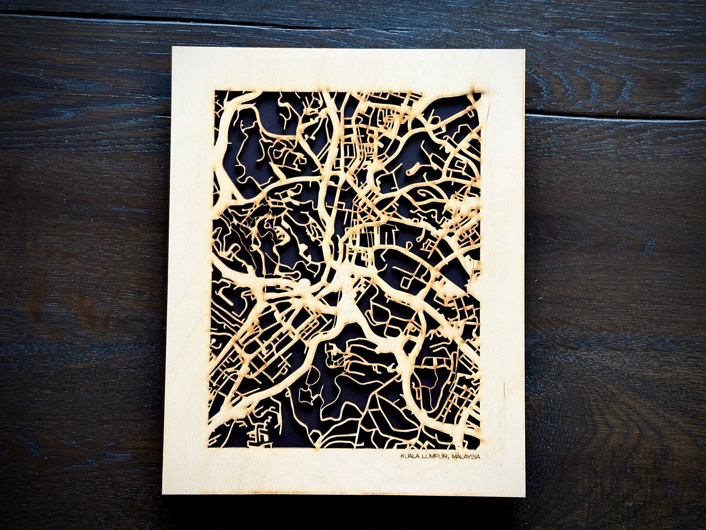 Kuala Lumpur, Malaysia City Street Map | Modern Wood Wall Art in a Minimalist design. 2 sizes