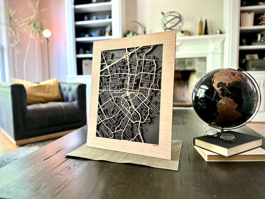 Lafayette, LA City Street Map | Modern Wood Wall Art in a Minimalist design. 2 sizes