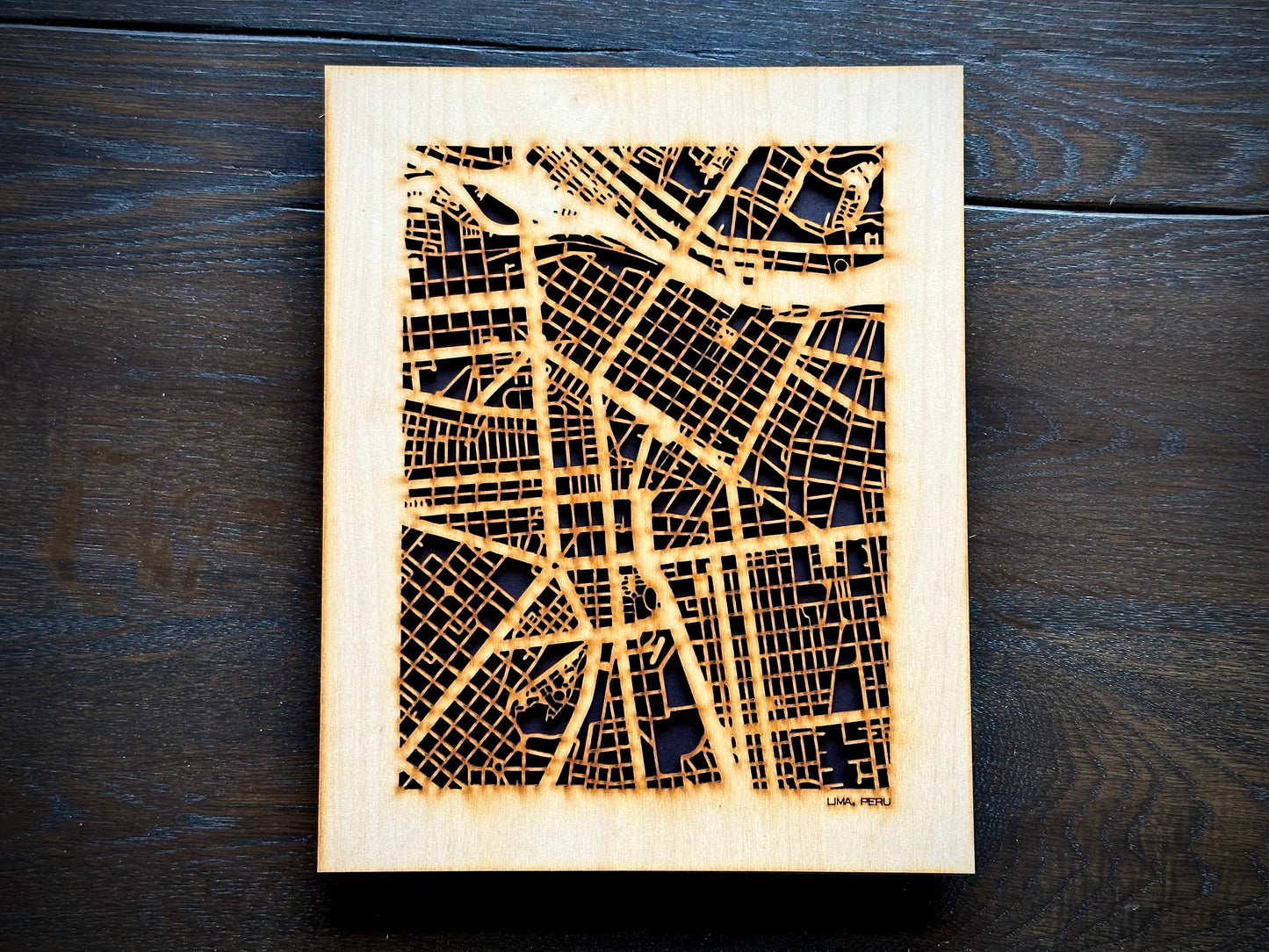Lima, Peru City Street Map | Modern Wood Wall Art in a Minimalist design. 2 sizes