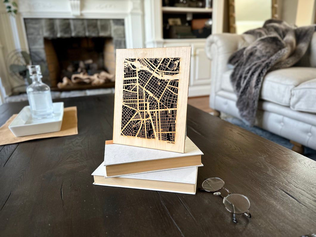 Lima, Peru City Street Map | Modern Wood Wall Art in a Minimalist design. 2 sizes