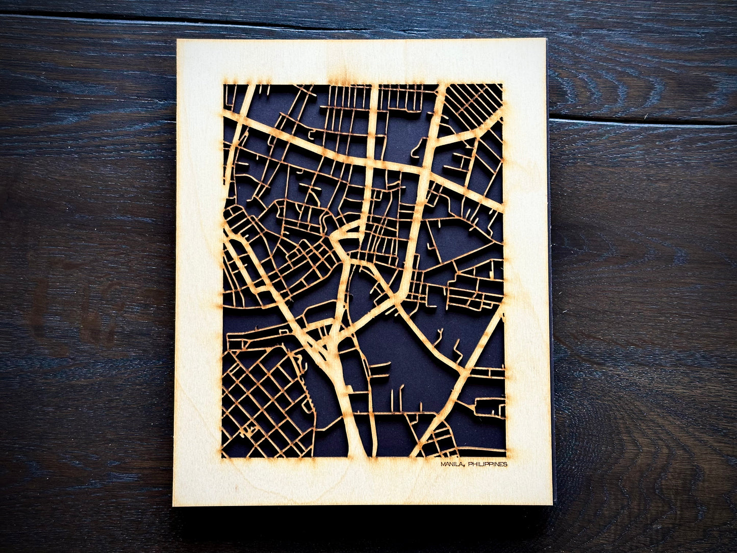 Manila, Philippines City Street Map | Modern Wood Wall Art in a Minimalist design. 2 sizes
