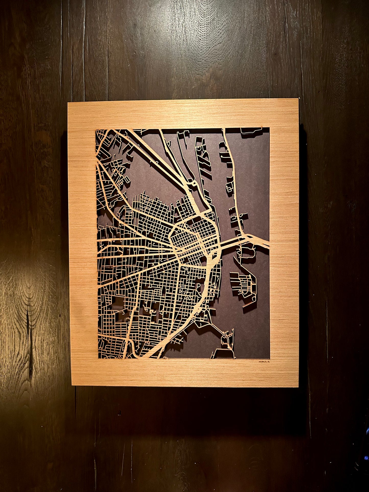 Mobile, AL City Street Map | Modern Wood Wall Art in a Minimalist design. 2 sizes