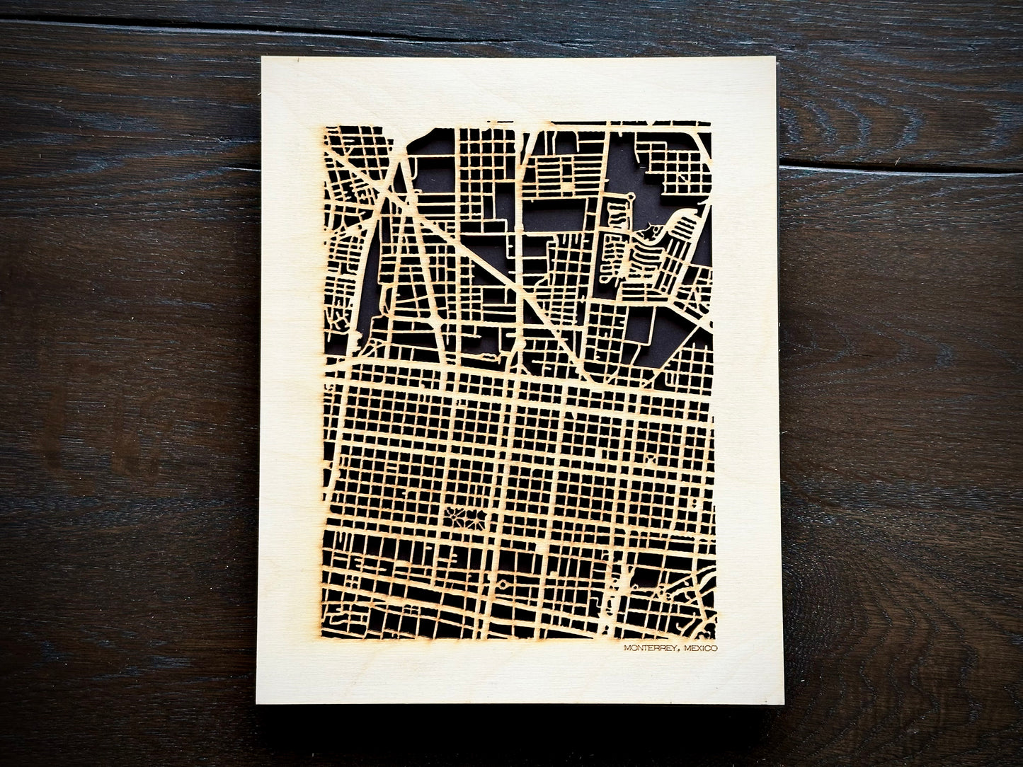 Monterrey, Mexico City Street Map | Modern Wood Wall Art in a Minimalist design. 2 sizes