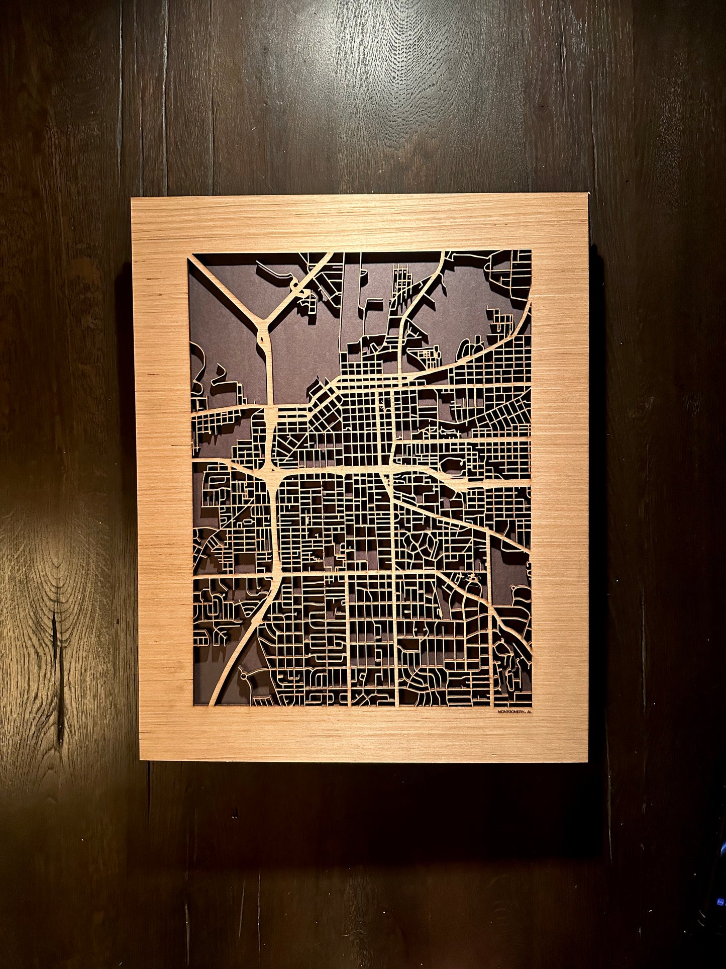 Montgomery, AL City Street Map | Modern Wood Wall Art in a Minimalist design. 2 sizes