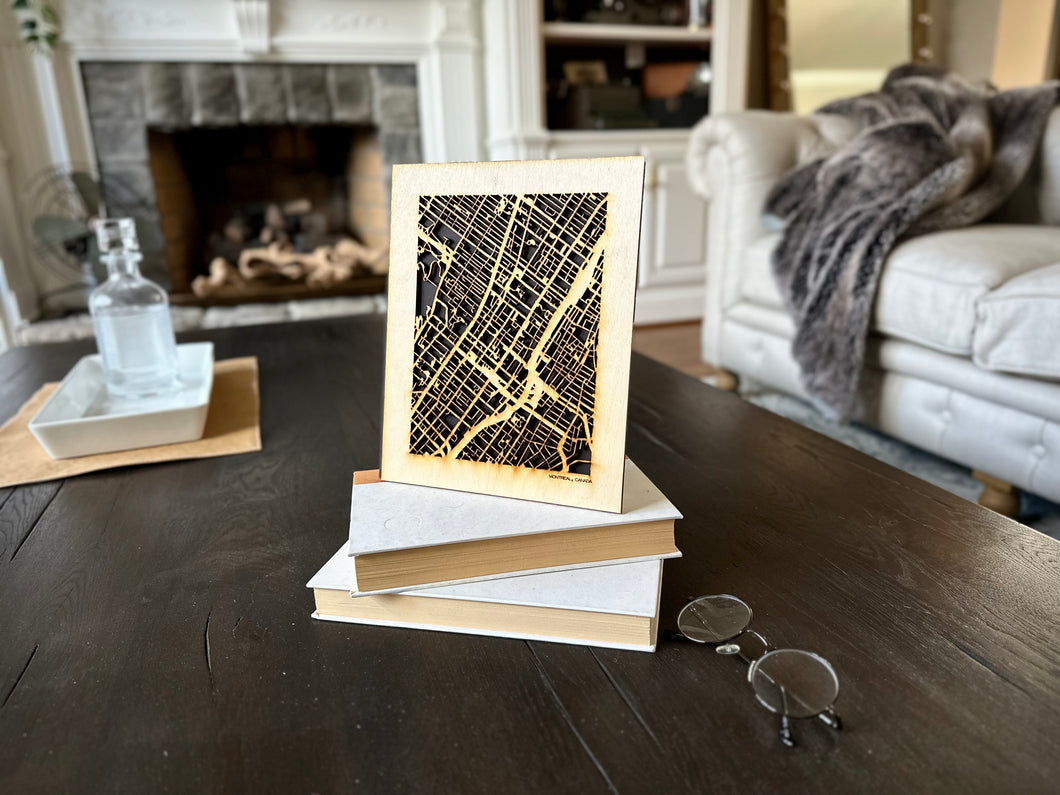Montreal, Canada City Street Map | Modern Wood Wall Art in a Minimalist design. 2 sizes