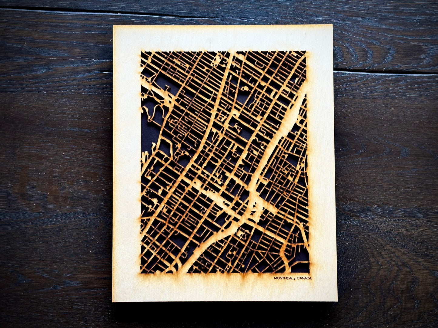 Montreal, Canada City Street Map | Modern Wood Wall Art in a Minimalist design. 2 sizes