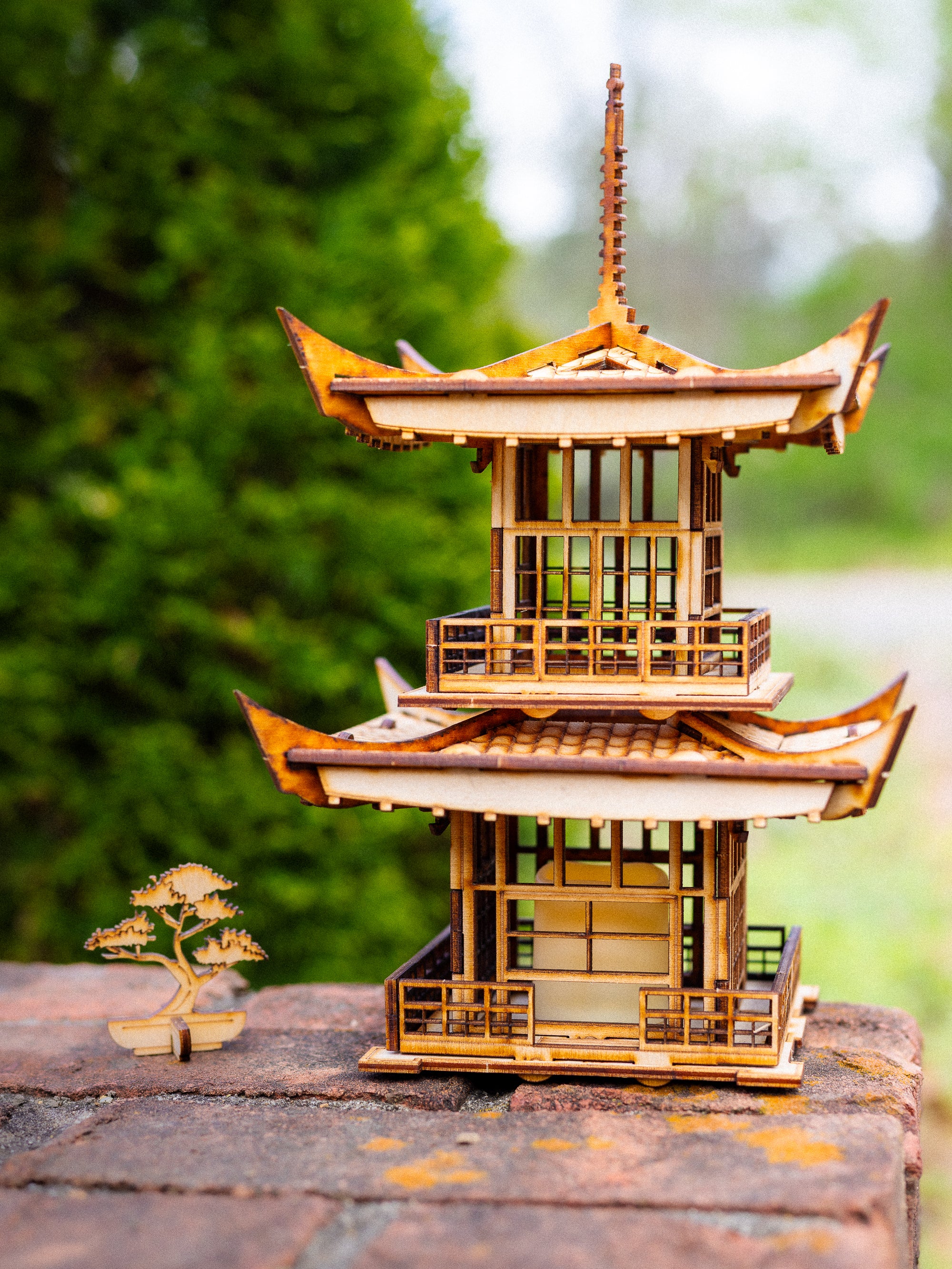 置物 A crystal with a 13-story pagoda inside Japanese Pagoda Book Nook & Lantern – Wooden DIY Kit | LED Candle
