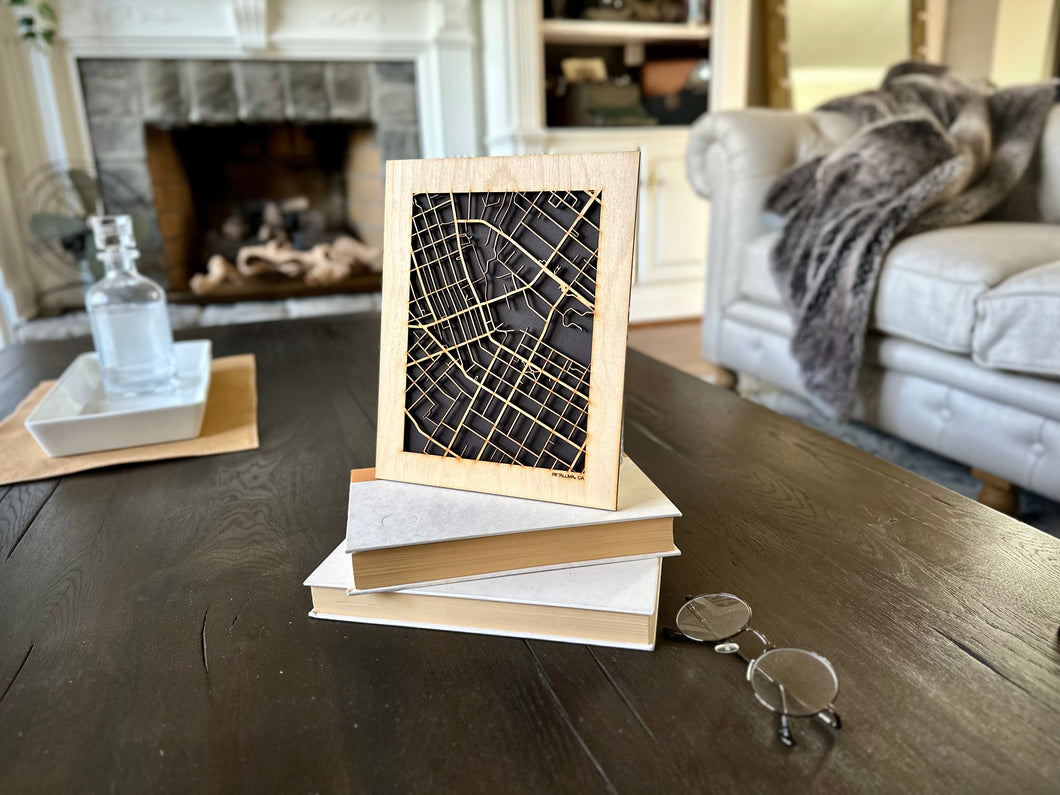 Petaluma, CA City Street Map | Modern Wood Wall Art in a Minimalist design. 2 sizes