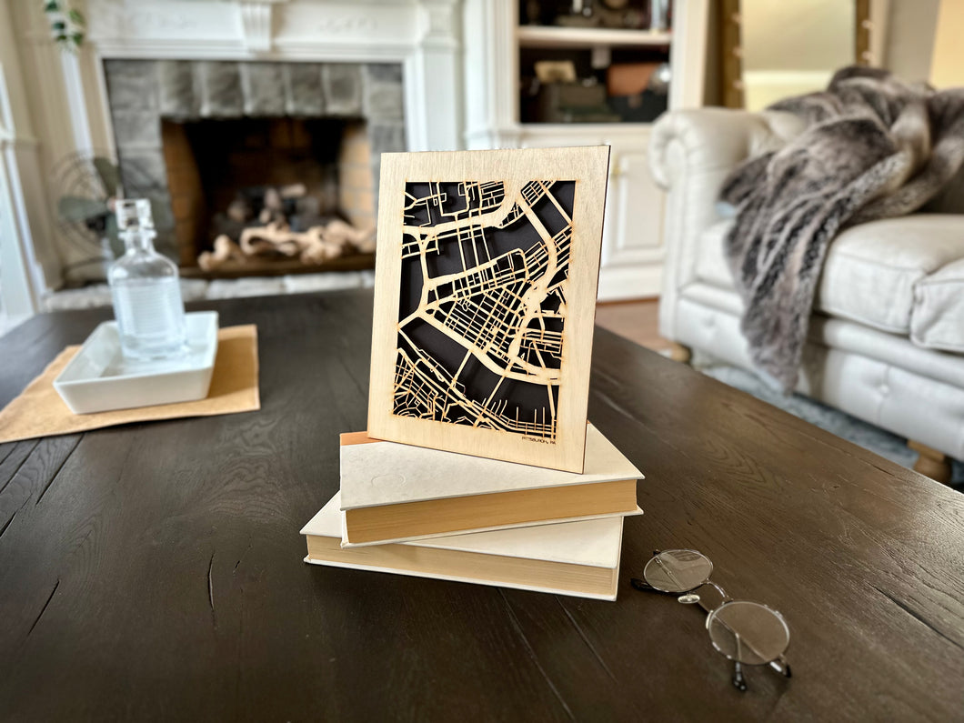 Pittsburgh, PA City Street Map | Modern Wood Wall Art in a Minimalist design. 3 sizes