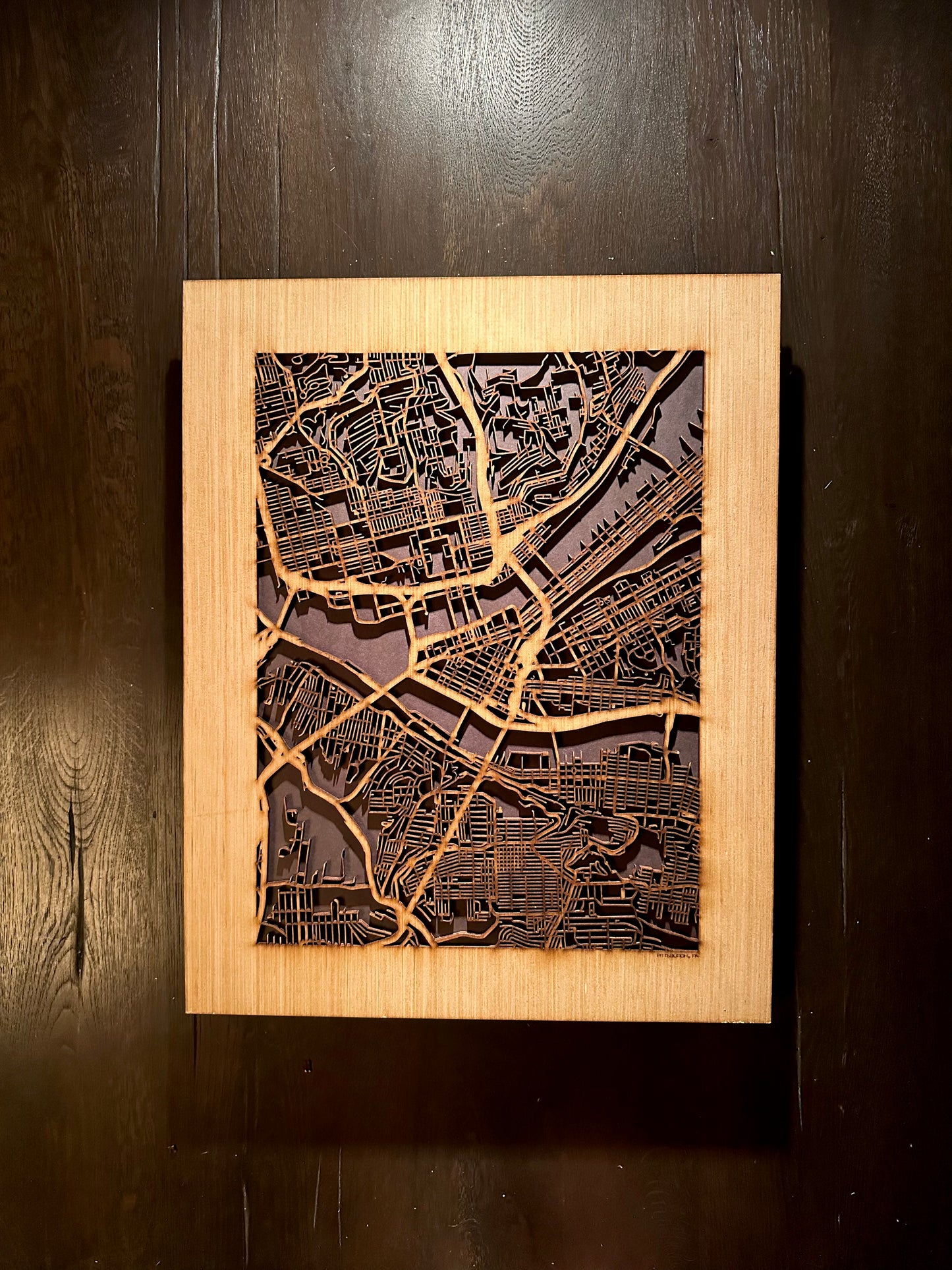 Pittsburgh, PA City Street Map | Modern Wood Wall Art in a Minimalist design. 3 sizes