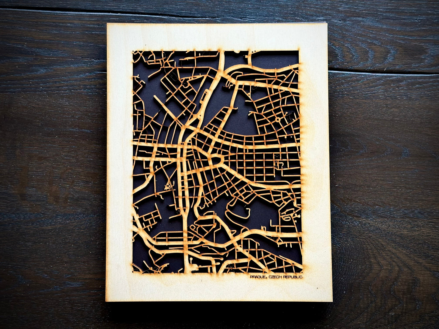 Prague, Czech Republic City Street Map | Modern Wood Wall Art in a Minimalist design. 2 sizes