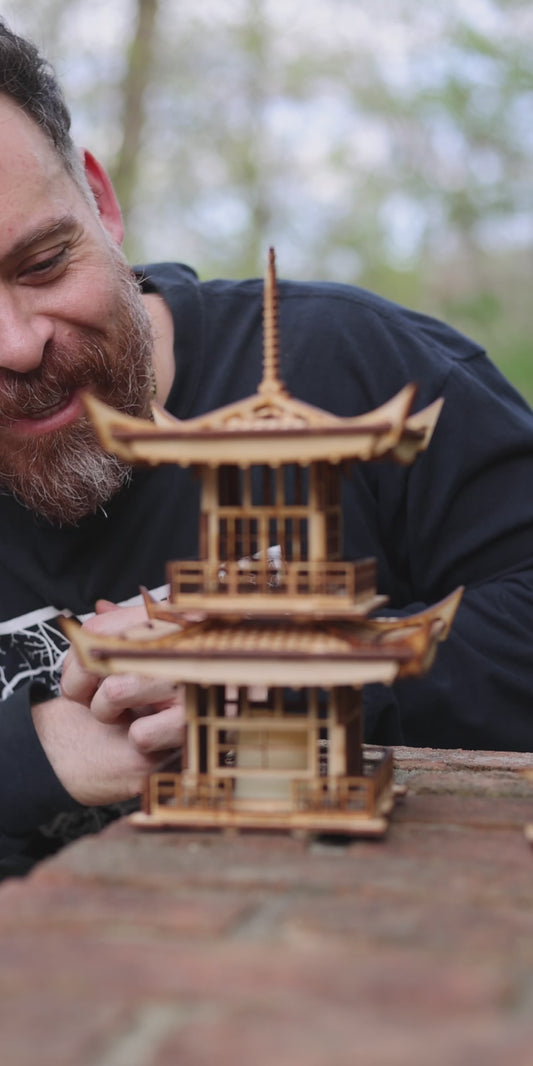 Japanese Pagoda Book Nook & Lantern – Wooden DIY Kit | LED Candle Holder | Bookshelf Insert Decor | Zen Gift Idea | Miniature Scene