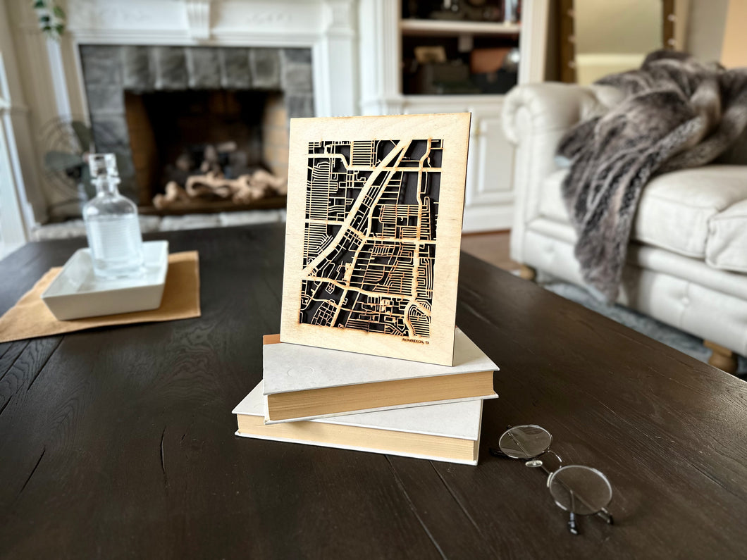 Richardson, TX City Street Map | Modern Wood Wall Art in a Minimalist design. 2 sizes