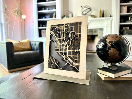 San Diego, CA City Street Map | Modern Wood Wall Art in a Minimalist design. 2 sizes