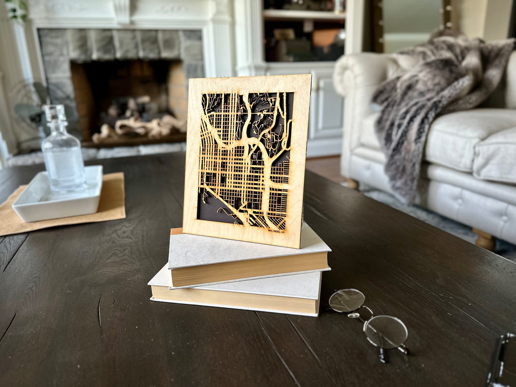 San Diego, CA City Street Map | Modern Wood Wall Art in a Minimalist design. 2 sizes