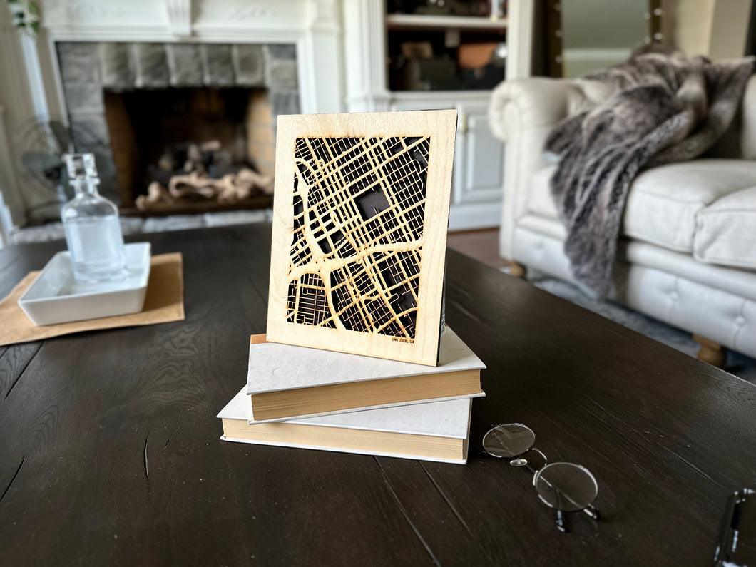 San Jose, CA City Street Map | Modern Wood Wall Art in a Minimalist design. 2 sizes