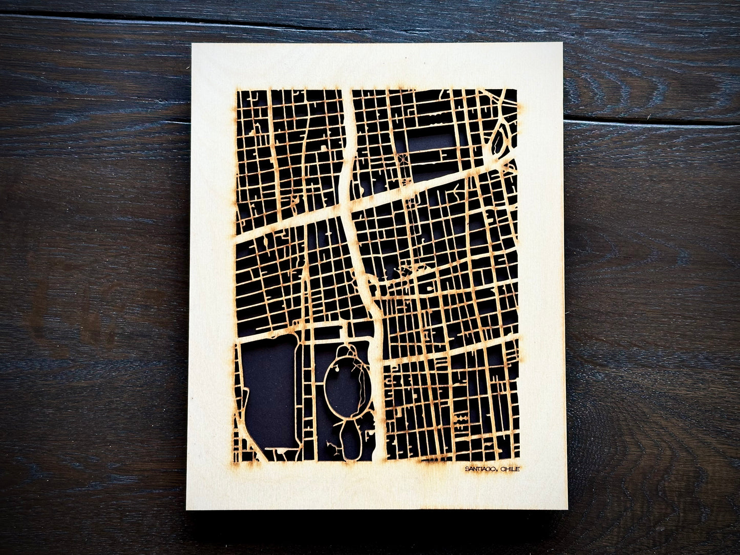 Santiago, Chile City Street Map | Modern Wood Wall Art in a Minimalist design. 2 sizes