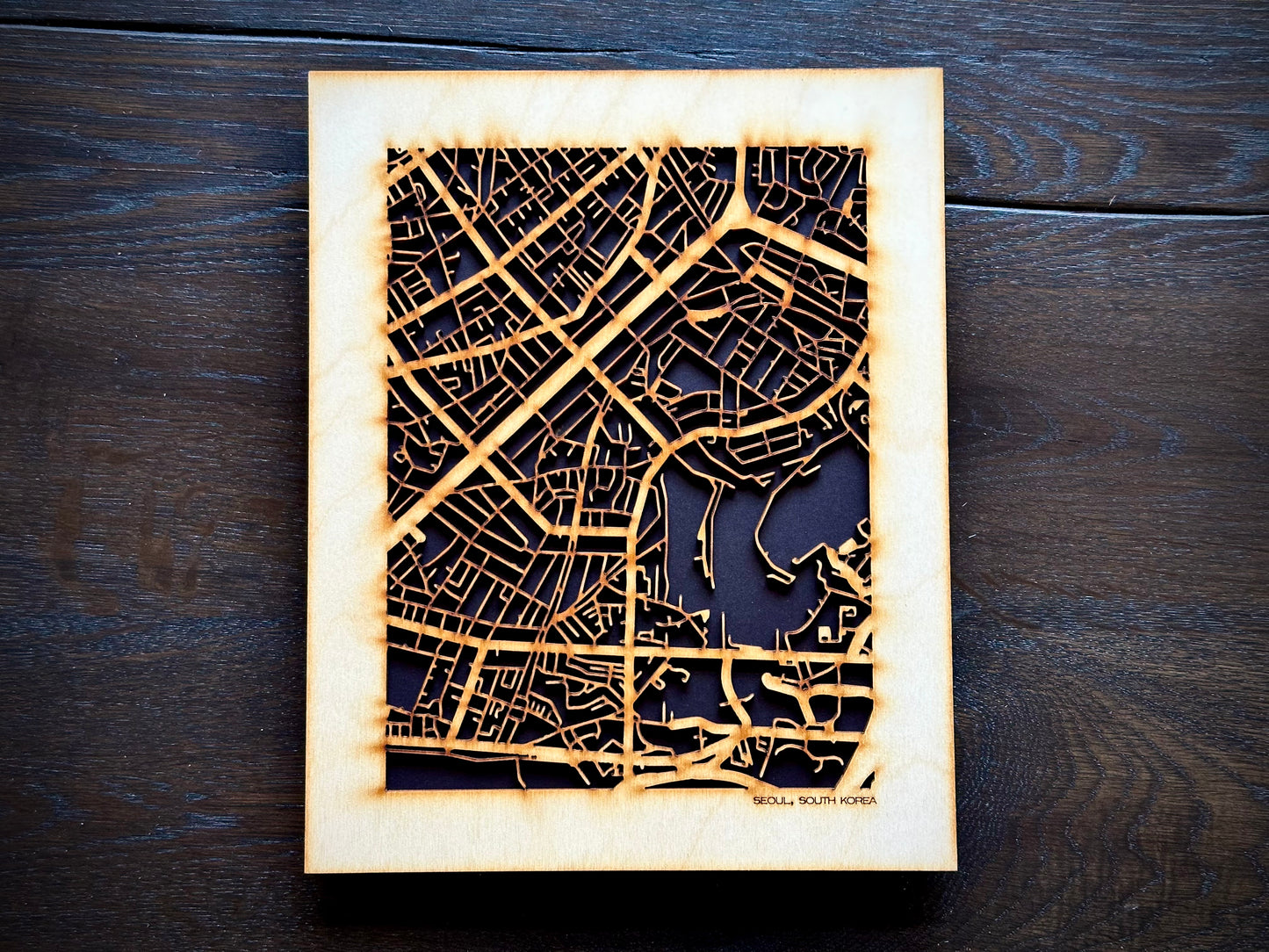 Seoul, South Korea City Street Map | Modern Wood Wall Art in a Minimalist design. 2 sizes