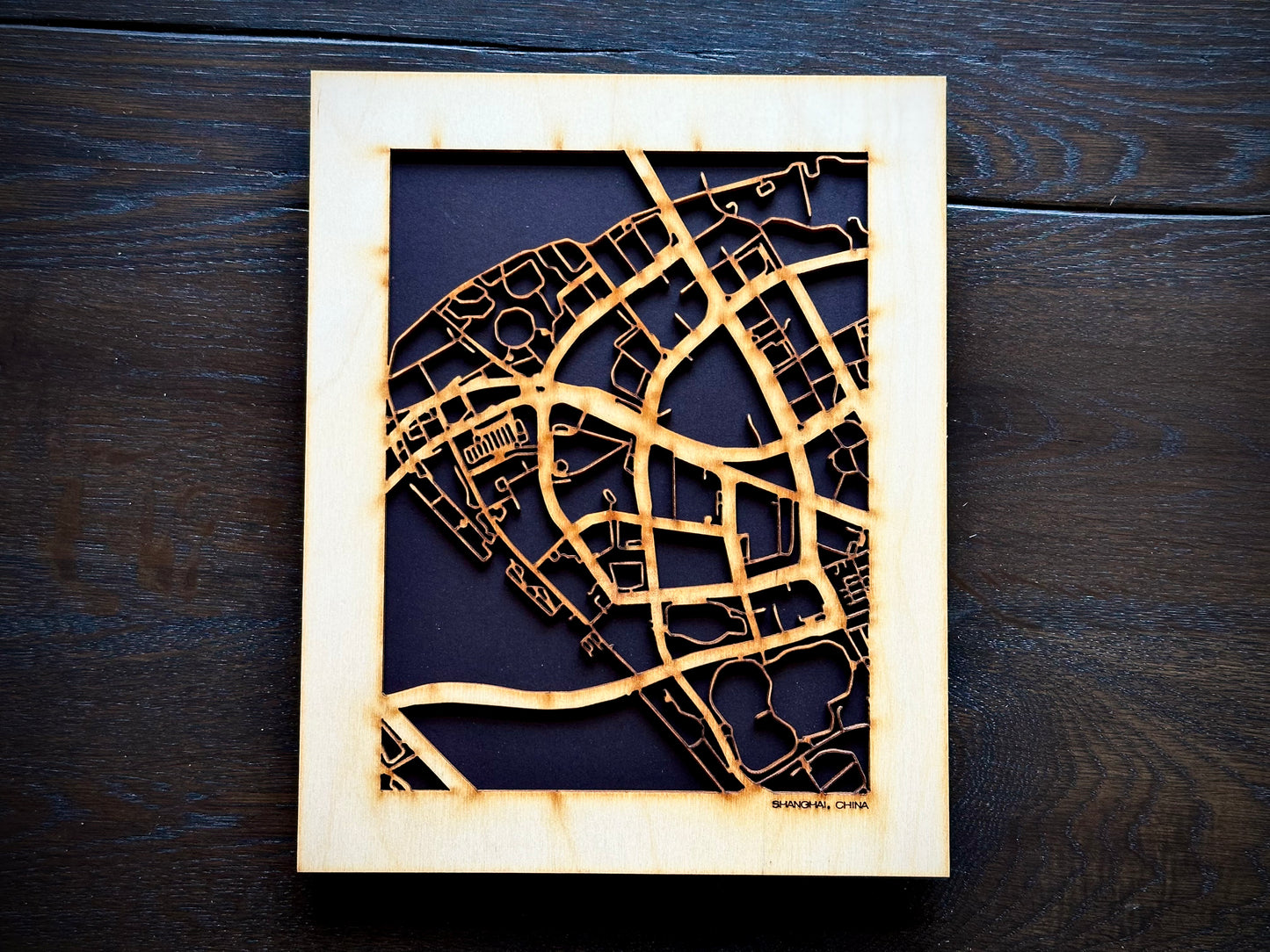 Shanghai, China City Street Map | Modern Wood Wall Art in a Minimalist design. 2 sizes