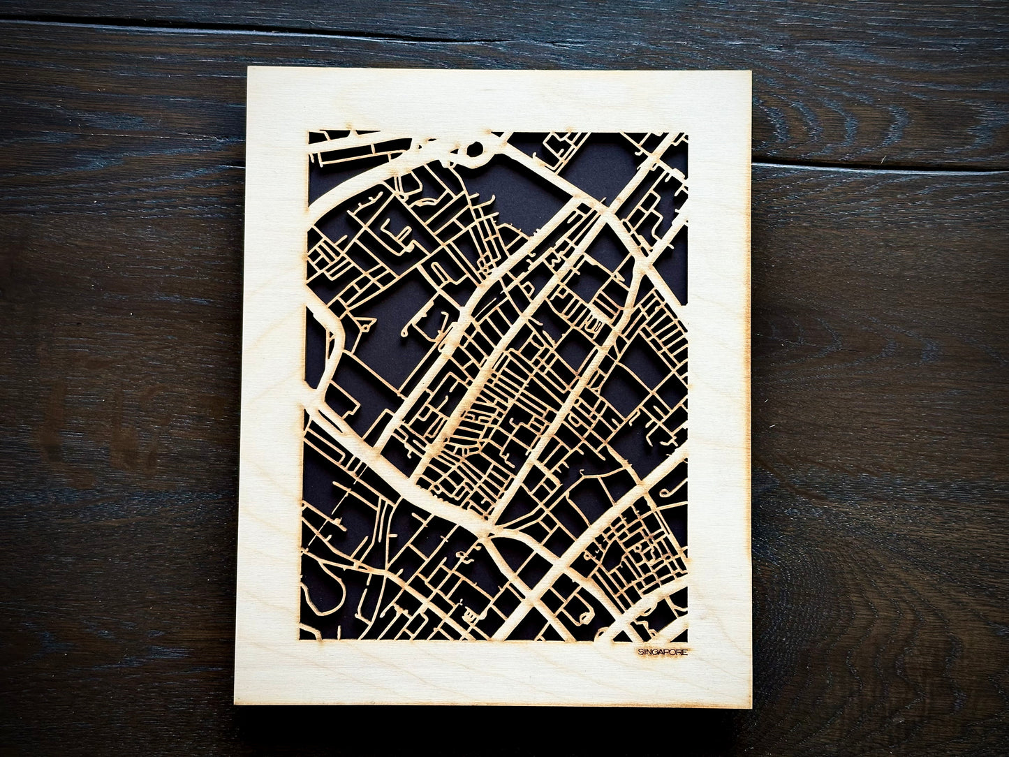 Singapore City Street Map | Modern Wood Wall Art in a Minimalist design. 2 sizes