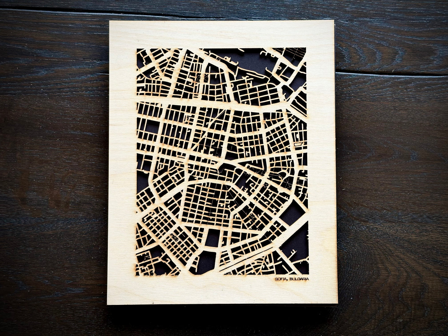 Sofia, Bulgaria City Street Map | Modern Wood Wall Art in a Minimalist design. 2 sizes