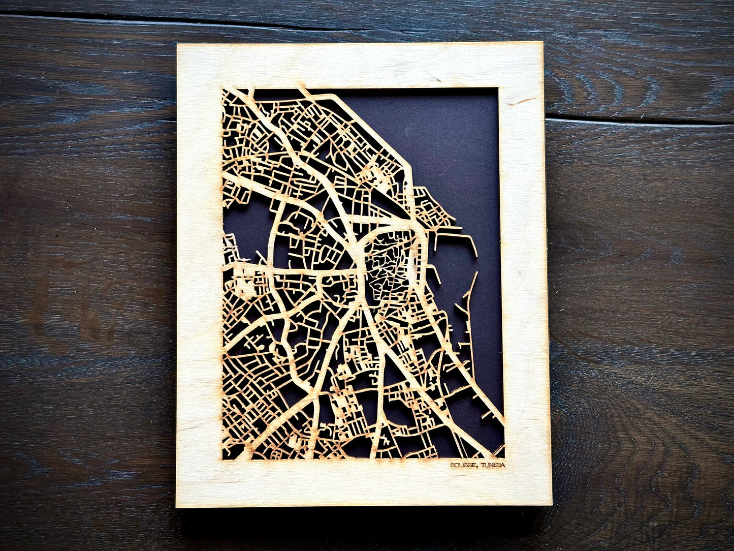 Sousse, Tunisia City Street Map | Modern Wood Wall Art in a Minimalist design. 2 sizes
