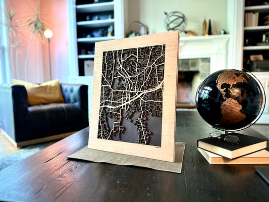 Stamford, CT City Street Map | Modern Wood Wall Art in a Minimalist design. 2 sizes
