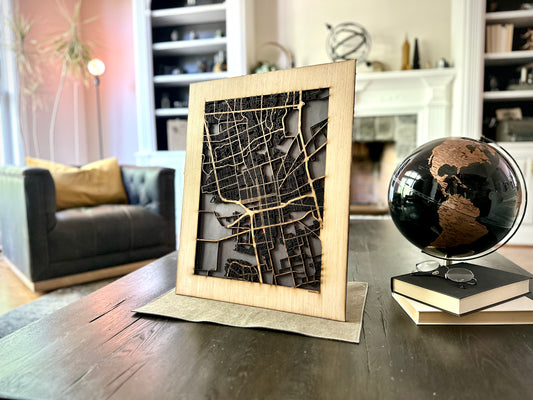 Stockton, CA City Street Map | Modern Wood Wall Art in a Minimalist design. 2 sizes