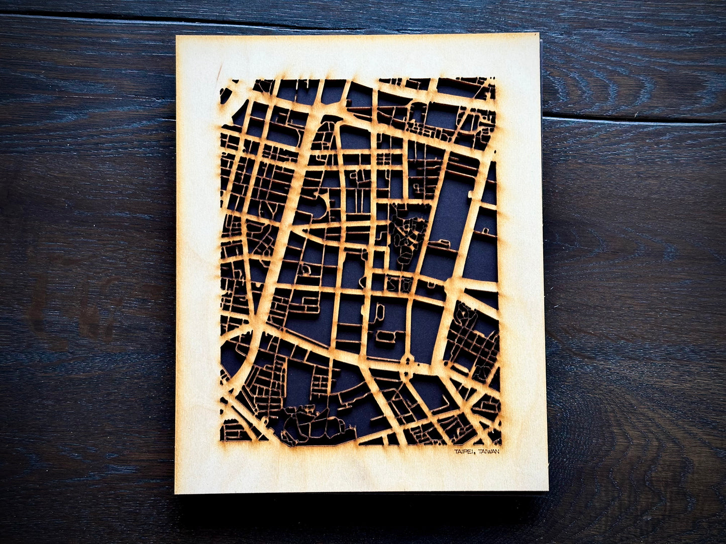 Taipei, Taiwan City Street Map | Modern Wood Wall Art in a Minimalist design. 2 sizes