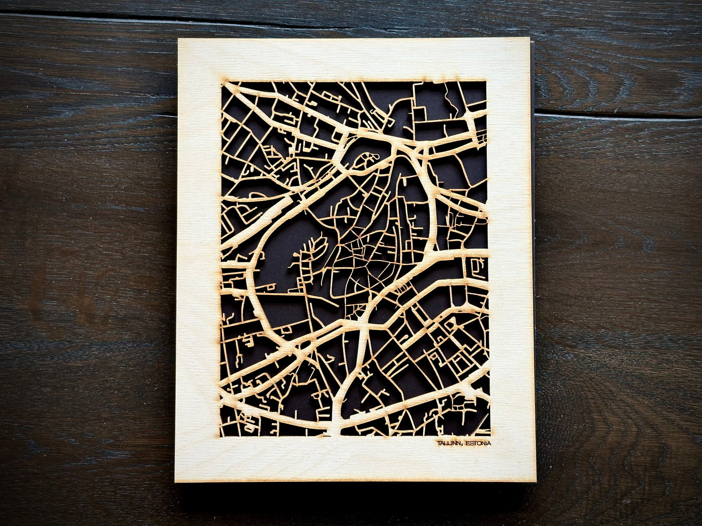 Tallinn, Estonia City Street Map | Modern Wood Wall Art in a Minimalist design. 2 sizes